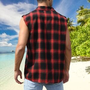 Men's Red and Black Sleeveless Shirt